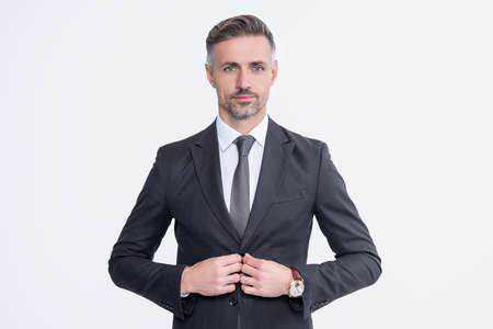 mature employee in business suit on white backgroundの写真素材