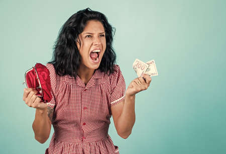 Shopaholic. economy and crisis concept. Female housewife has financial problem. girl need loan or...