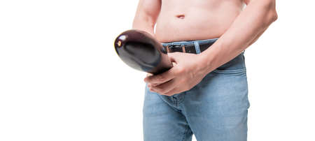 eggplant erotic food imitating potency isolated on white background. cropped view and copy space