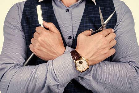 guy going to shave. male beauty and fashion. hairdresser concept. professional barberの写真素材