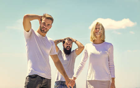 couple in love. third wheel man. family psychology. relationship problems. Break up. interpersonal relationship. happiness or misfortune. love triangle. Social problem. Betrayal and divorceの写真素材