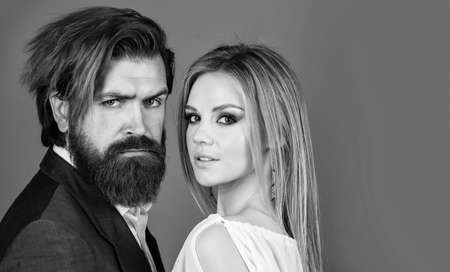couple in love. elegant formal couple. businessman and lady embrace. man and woman