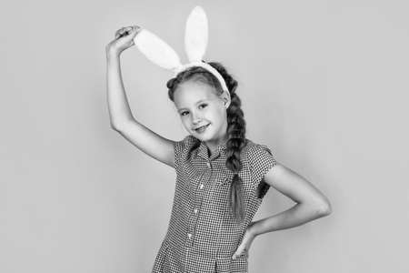 child in hare ears. teen girl wear bunny ears. happy easter. just having fun. spring holiday...