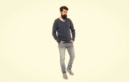 hipster isolated on white. confident and handsome guy with moustache. male fashion.の写真素材