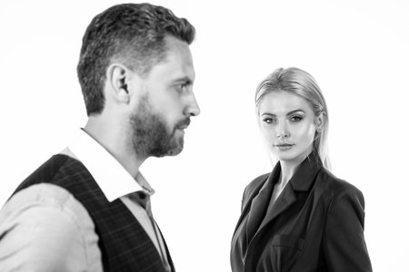 pure confidence. businesspeople. businessman and girl isolated on white.の写真素材