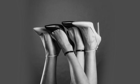 female feet in comfortable high heeled shoes, fashionの写真素材