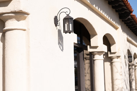 street lamp lantern on wall of the buildingの写真素材