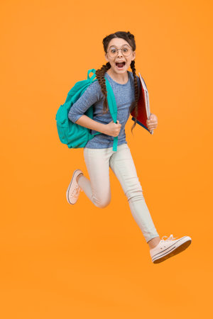 School student small girl going to school knowledge day, hurry up conceptの写真素材