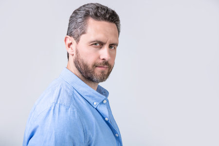 portrait of bearded man with beard isolated on grey background. bearded manの写真素材