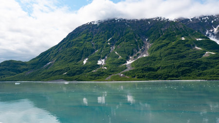 Mountain coast natural landscape green color. Hubbard Glacier nature in Alaska, USA.の写真素材