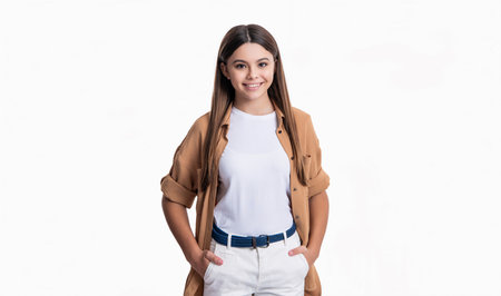 tween trendy girl smile. trendy teen girl isolated on white background. style of trendy teen girl