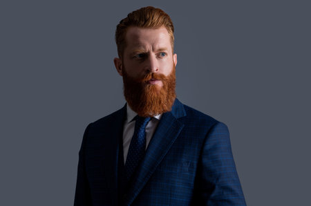 face of businessman in suit isolated on grey background. businessman wear formalwear.の写真素材