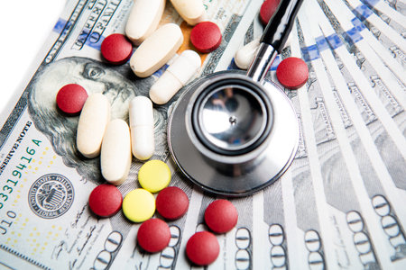 photo of expensive medicine cost. expensive medicine concept. money for expensive medicineの写真素材