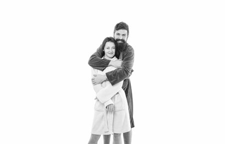 My favorite place is next to you. Family couple isolated on white. Happy family in morningの写真素材