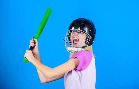Woman enjoy play baseball game. Woman in baseball sport. Girl confident pretty blonde wear baseball...