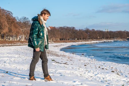 stylish man in outerwear walk outdoor. man in outerwear at holidays. man in outerwear jacket.の写真素材