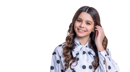stylish caucasian teen girl in studio, copy space. stylish caucasian teen girl on background.の写真素材
