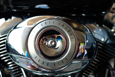 Kyiv, Ukraine - September 13, 2014: Harley Davidson metal chrome part, editorialのeditorial素材