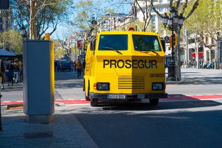 Barcelona, Spain - March 30, 2016: Prosegur armoured van transporting valuables along city street