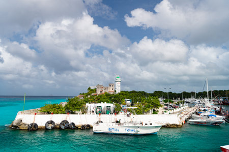 Cozumel, Mexico - December 24, 2015: yacht boat in harbour at summerのeditorial素材