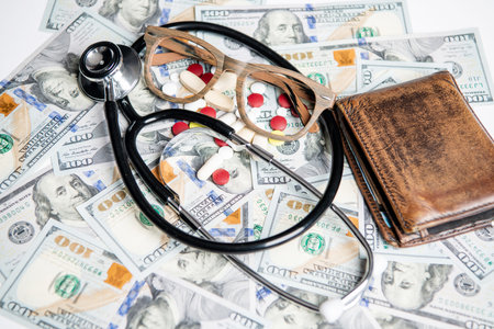 medicine finance concept idea. money for medicine finance in closeup and selective focus.の写真素材