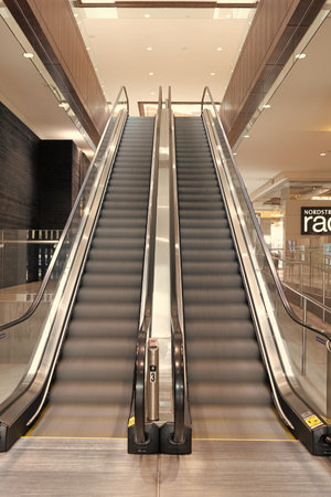 Seattle, Washington D.C. USA - April 02, 2021: modern escalators with moving staircaseのeditorial素材