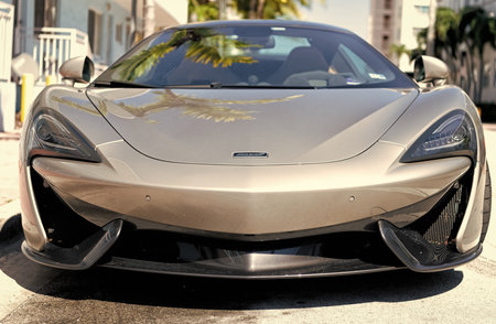 Los Angeles, California USA - April 13, 2021: silver grey McLaren Automotive Limited 570s front viewのeditorial素材