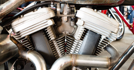 custombike motorcycle metal chrome engine part detail