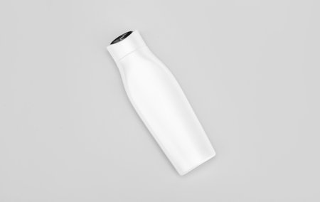white shampoo bottle on yellow background, skincareの写真素材