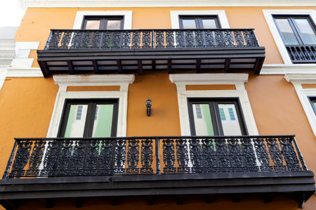 building balcony railings facade. balcony railings outdoor. photo of balcony railings fence.の写真素材