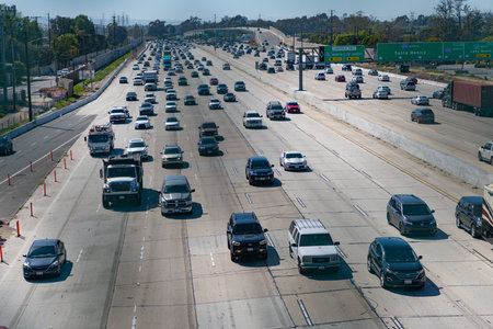 Los Angeles, California USA - March 30, 2021: urban Interstate 405 with car trafficのeditorial素材