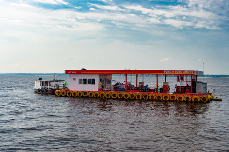 Manaus, Brazil - December 04, 2015: floating gas station boat transportのeditorial素材