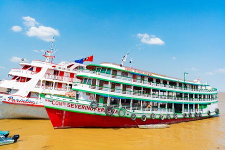 Parintins, Brazil - December 06, 2015: cruise ferry ship at harbourのeditorial素材