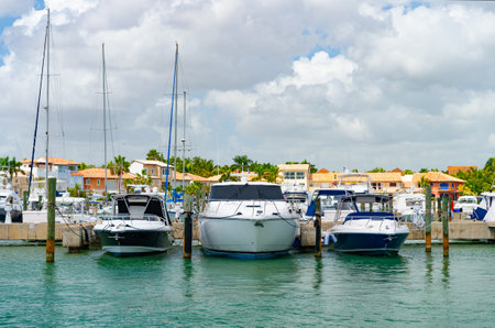 luxury yacht harbour in summer vacation. summer yacht in harbour. photo of summer harbourの写真素材