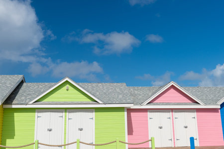 beach hut building in summer. image of beach hut in summer. beach hut in summer vacation.の写真素材