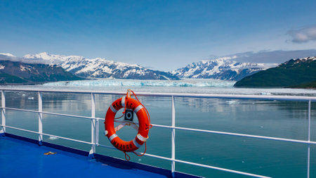 Lifebuoy buoy on cruise ship aboard in Hubbard Glacier bay. Ring buoy lifebuoyの写真素材