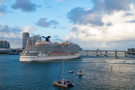 Miami, Florida USA - December 27, 2015: Carnival Cruise Lines big ship in harbourのeditorial素材