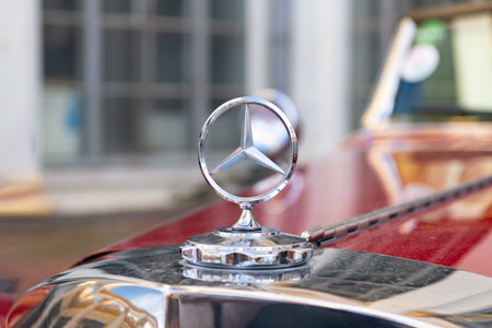 Kyiv, Ukraine - November 02, 2022: Mercedes-Benz car bran, closeup view
