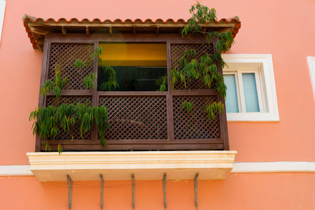 balcony veranda with plants. balcony veranda architecture. balcony veranda of the house.の写真素材