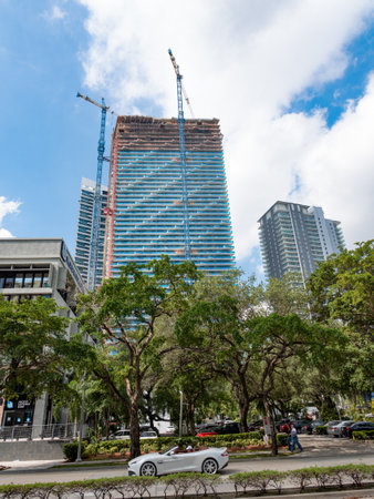 Miami, Florida USA - December 26, 2015: construction of skyscraper building in downtown