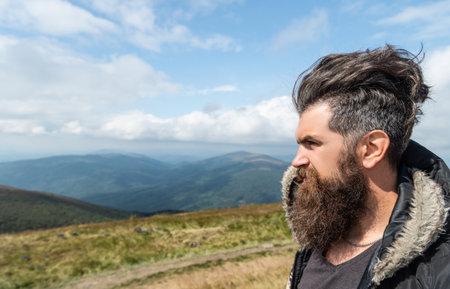 brutal man has beard, advertisement. brutal man having moustache. photo of brutal manの写真素材