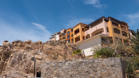 villa house on rocky hill. photo of villa house. villa house outdoor. villa house outsideの写真素材