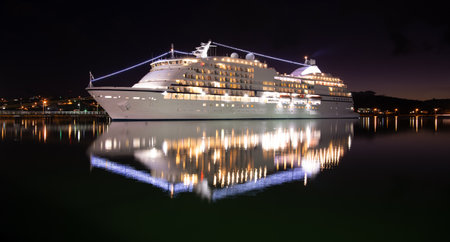 illuminated at night cruise ship vacation in summer. cruise ship vacation and travel.の写真素材