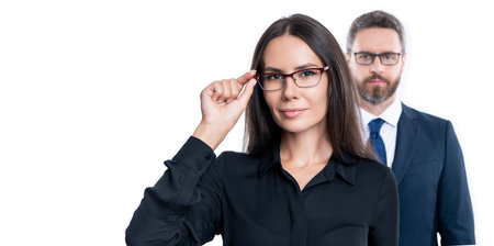 photo of business colleagues professionals, copy space. business colleagues isolated on whiteの写真素材