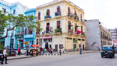 Havana, Cuba - May 02, 2019: corner building architecture in old havanaのeditorial素材