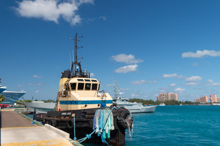 Nassau, Bahamas - Februay 18, 2016: tugboat amber jack docked in the portのeditorial素材