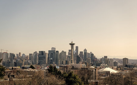Seattle, Washington D.C. USA - April 06, 2021: seattle skyline with space needle tower.のeditorial素材