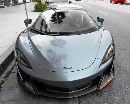 Los Angeles, California USA - April 11, 2021: McLaren Automotive Limited 720S top front view.のeditorial素材