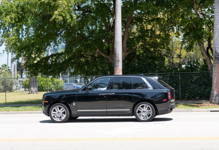 Miami, Florida USA - April 15, 2021: Rolls-Royce Cullinan black car, side viewのeditorial素材