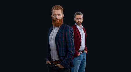 trendy men in formalwear on background. photo of men in formalwear suits.の写真素材